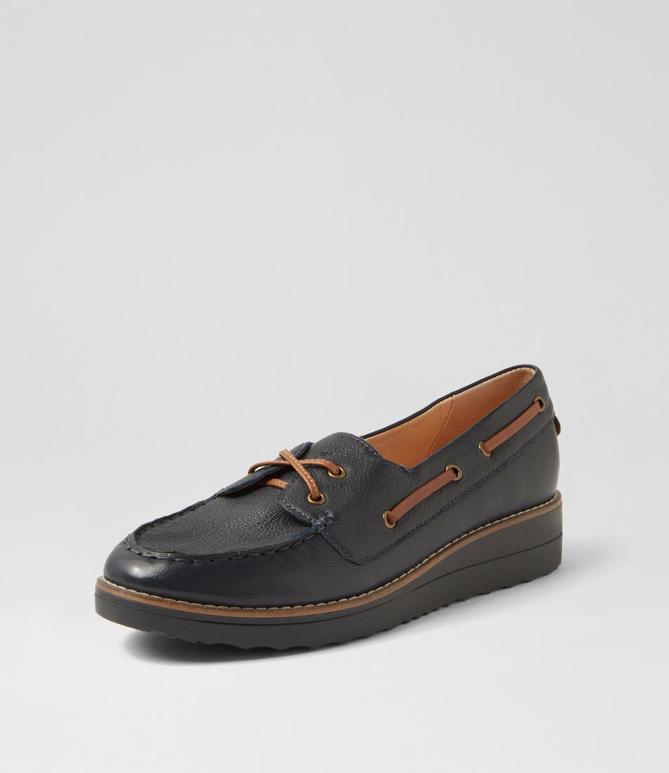 Okies Navy Drambuie Leather Boat Shoes