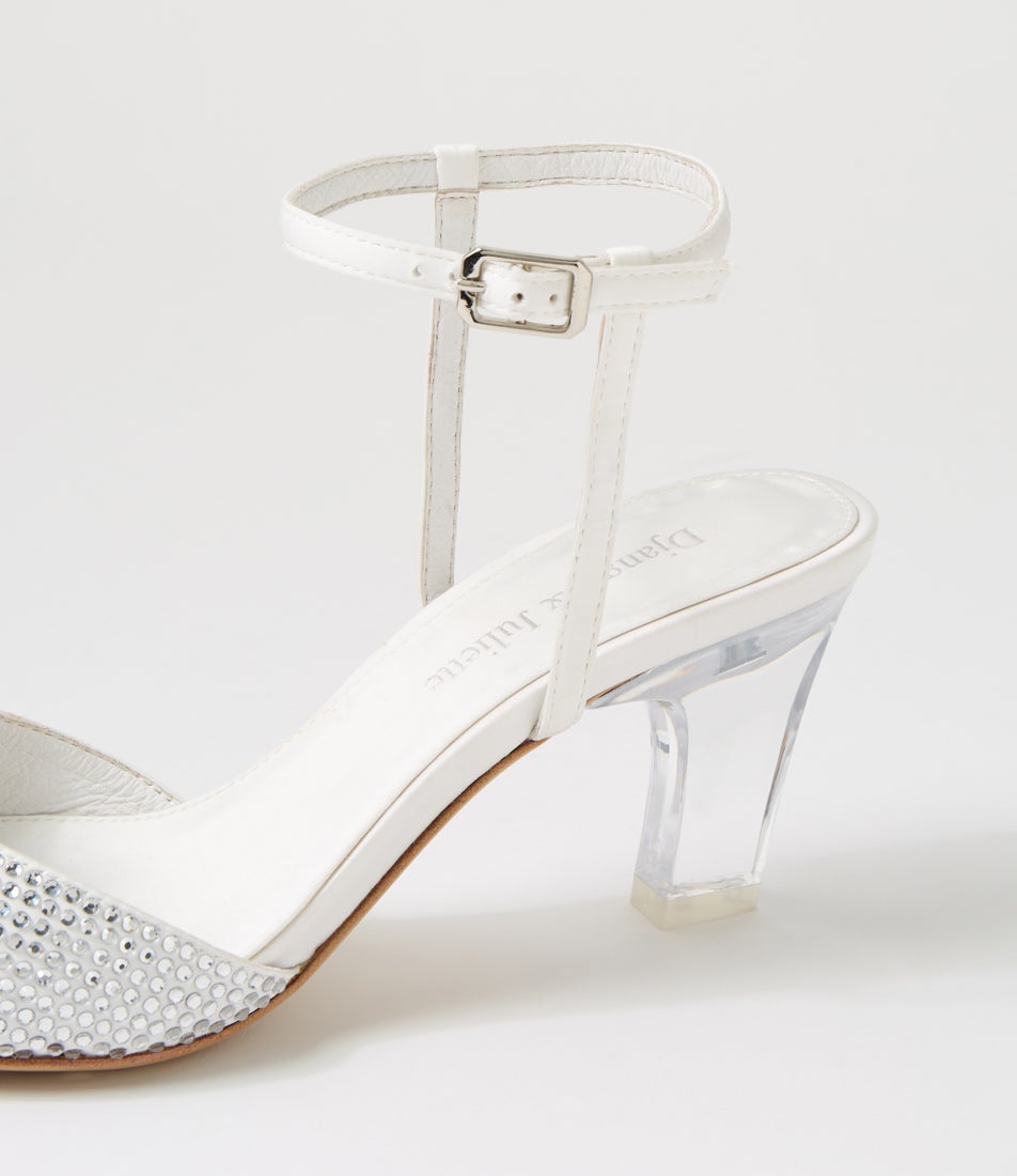 Komina Ivory Silver Jewels Satin Heels