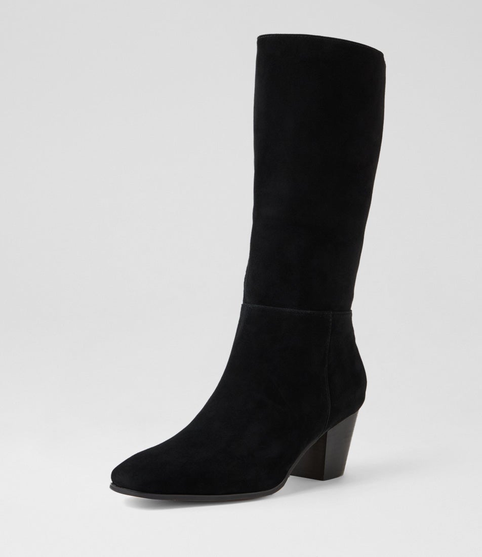 Roverr Black Suede Knee High Boots