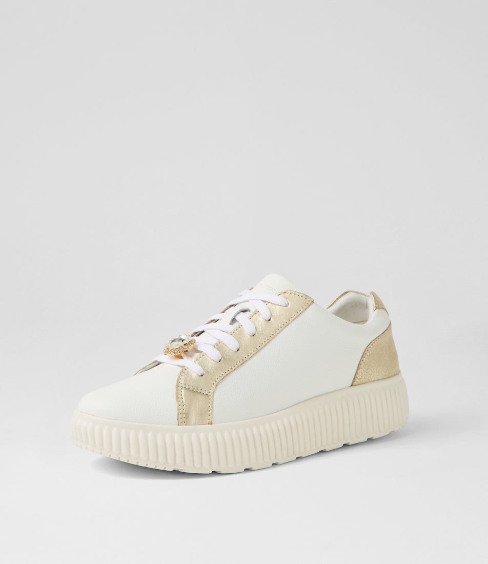 D Graisy G White Light Taupe Mix Leather Sneakers