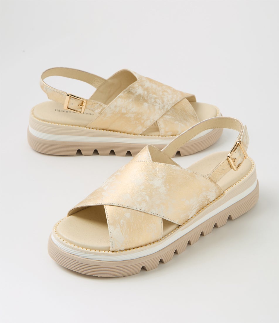 Sasi Metallic Smudge Leather Sandals