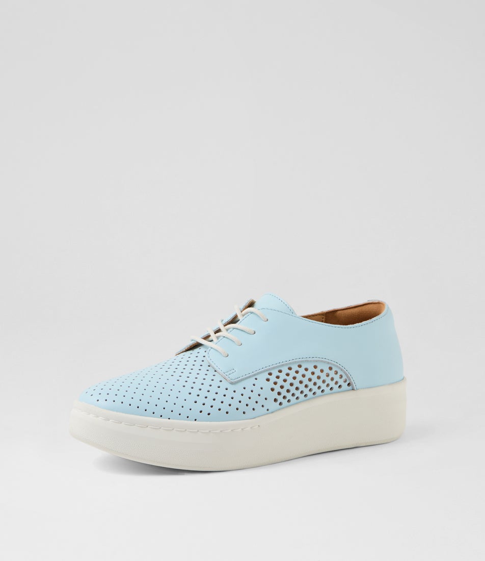 Derby City Punch Baby Blue Leather Lace Up Flats