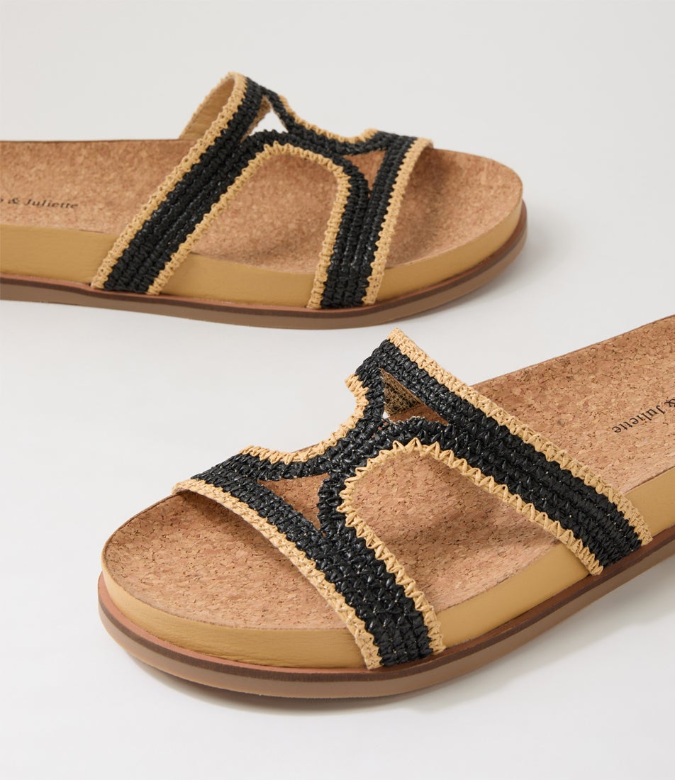 Quinci Natural Black Fabric Slides