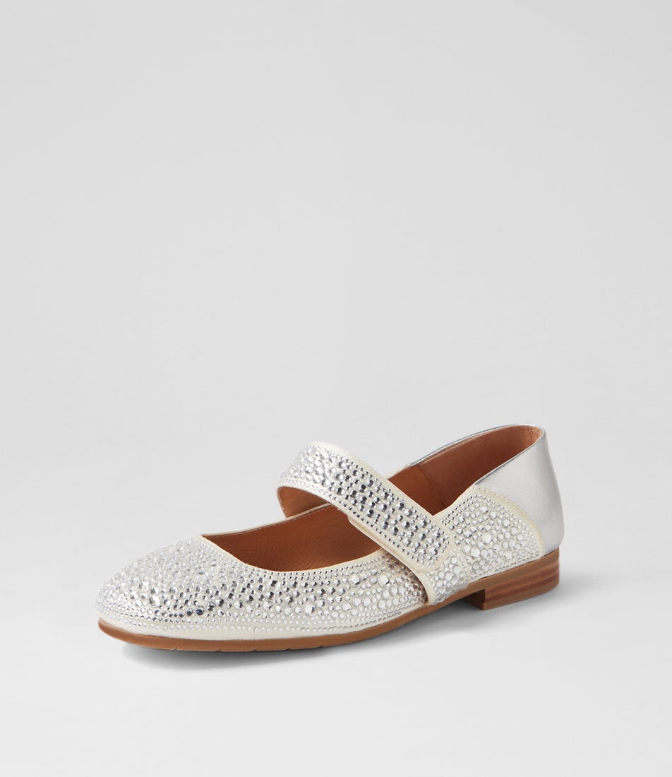 Pennsyl Ivory Silver Satin Leather Ballet Flats