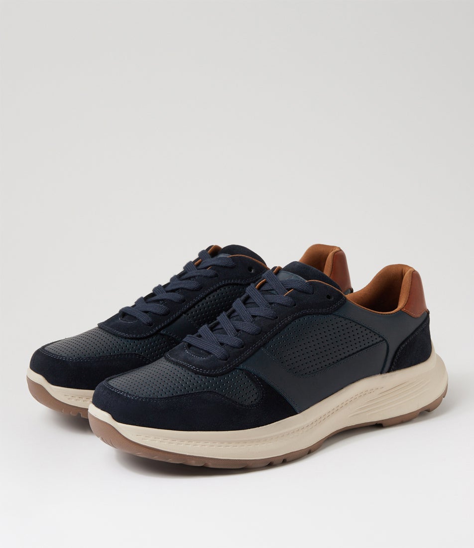 Grant Navy Pull Up Leather Lace Up Flats