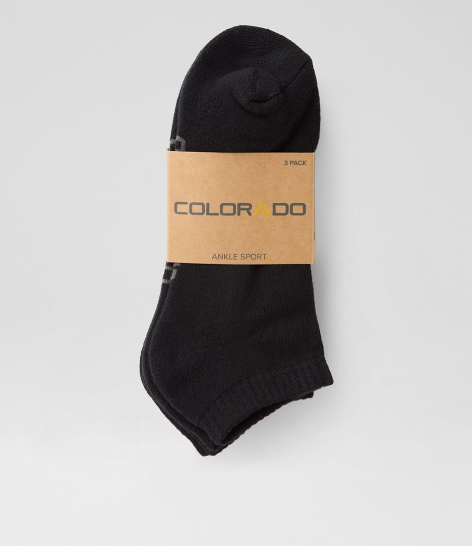 3pk Ankle Sport Black Cotton Socks
