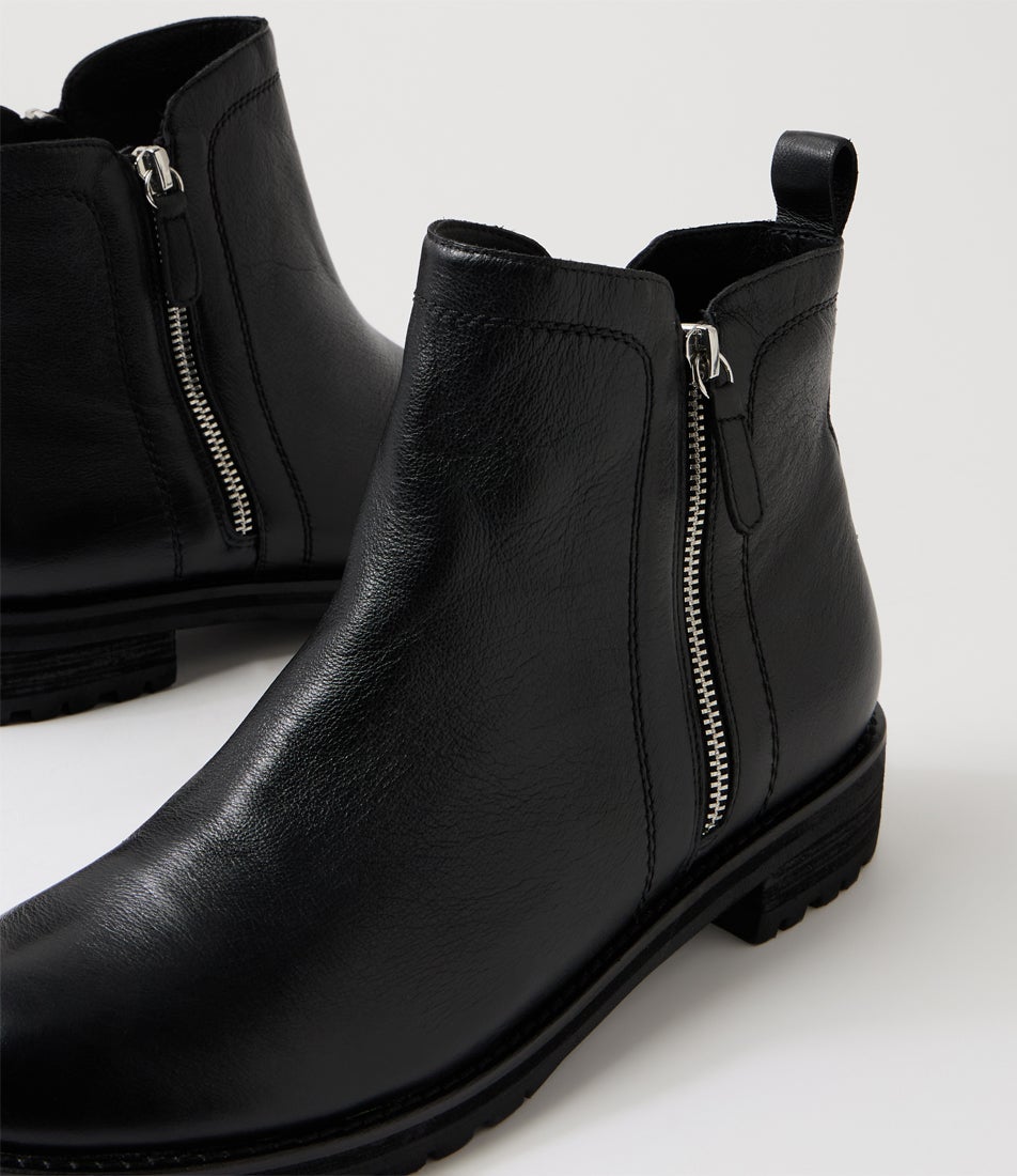 Mabrele W Black Leather Ankle Boots
