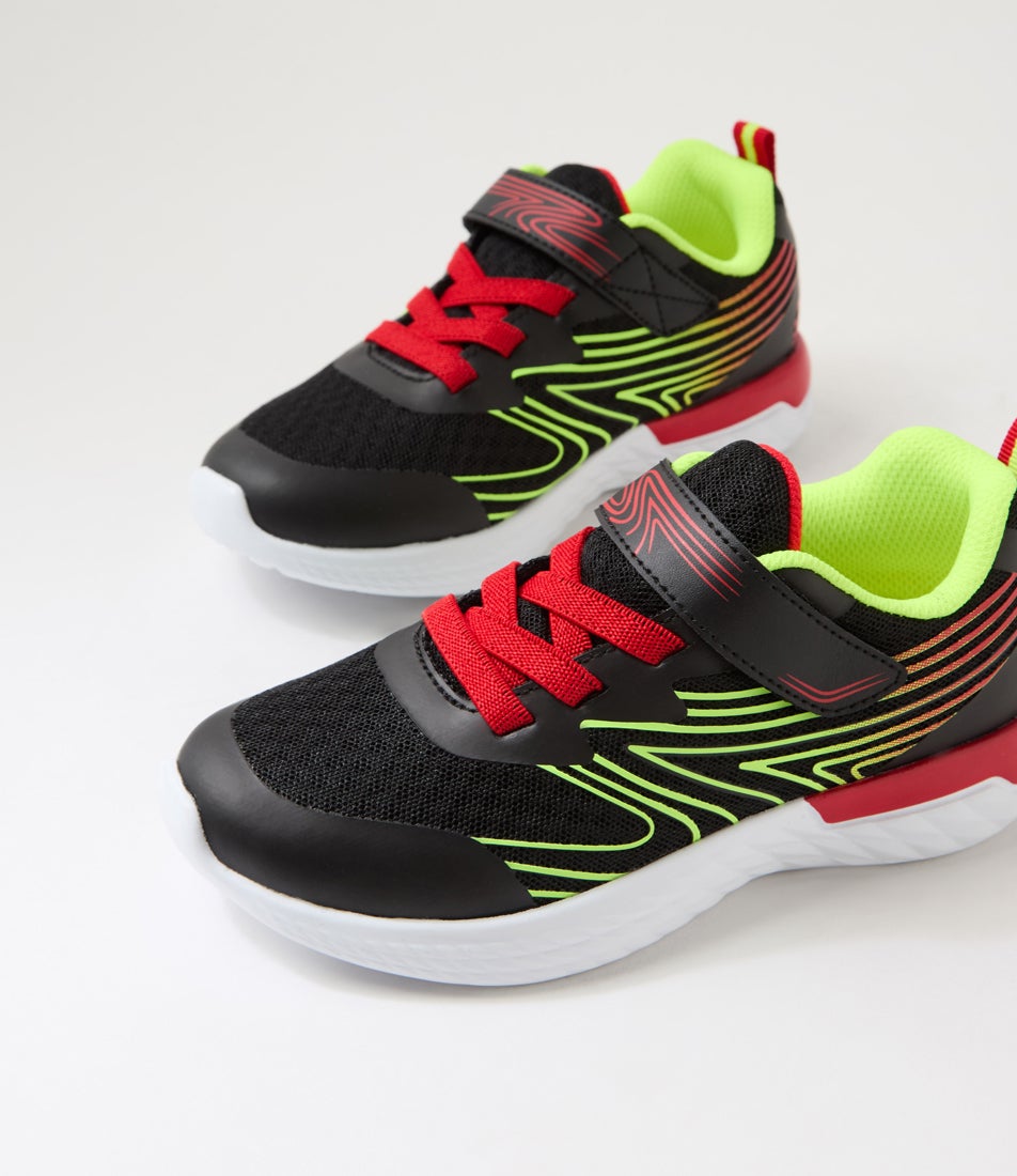 Capri Junior Adjustable Black Red Mesh Sneakers