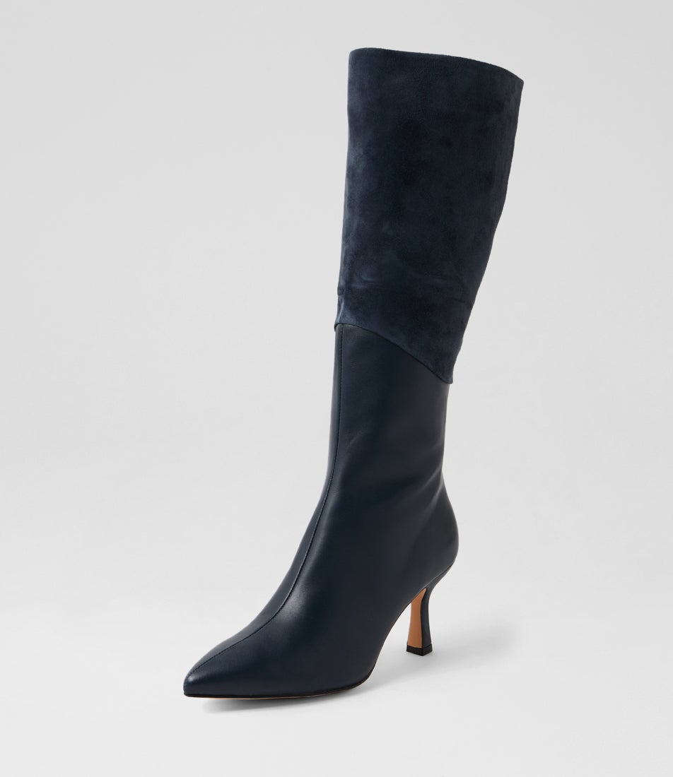 Liera Navy Leather Knee High Boots