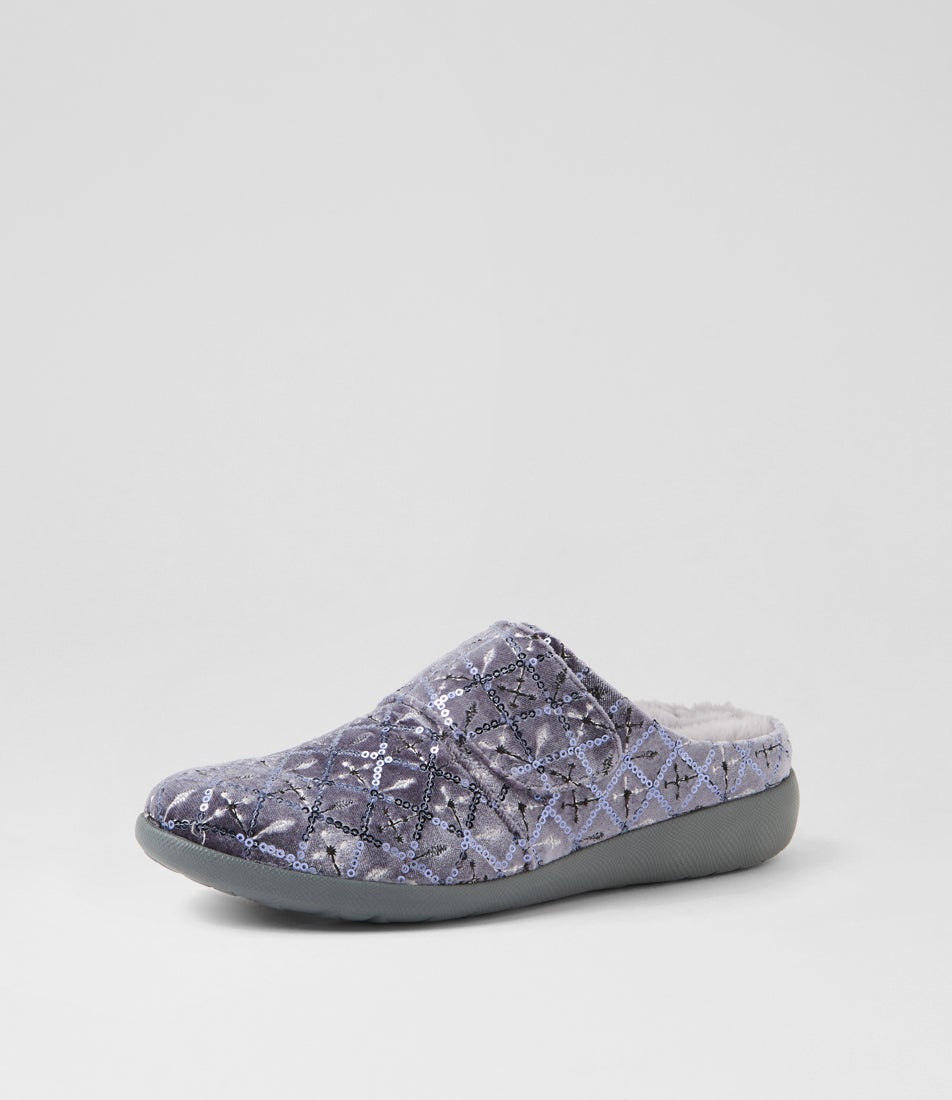 Fosco Xw Grey Diamond Velvet Slippers