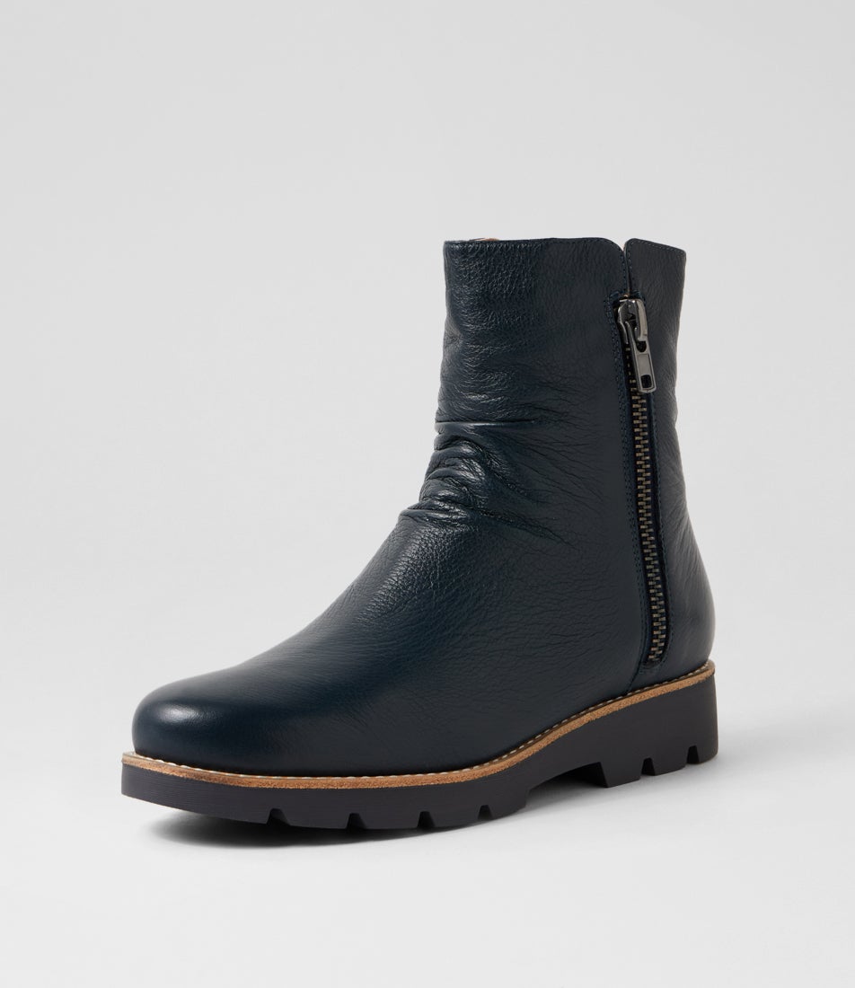Dixeya Navy Leather Ankle Boots Dixeya Navy Leather Ankle Boots