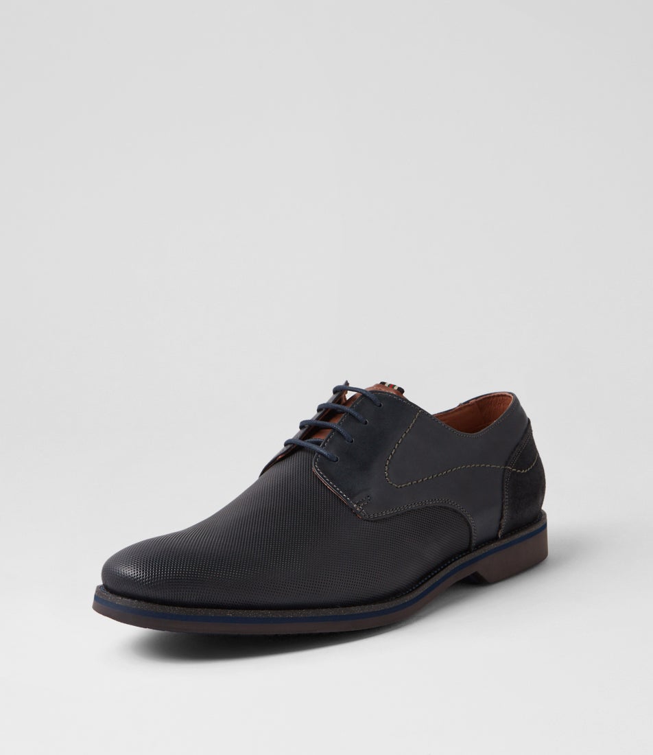 Calabria Print Navy Leather Suede Lace Up Shoes