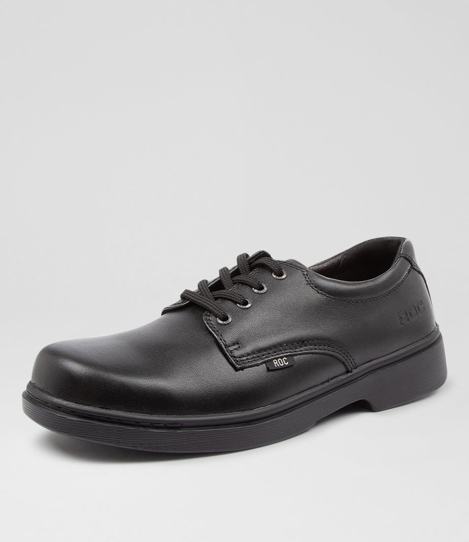 Strobe Senior Black Leather Lace Up School Shoes