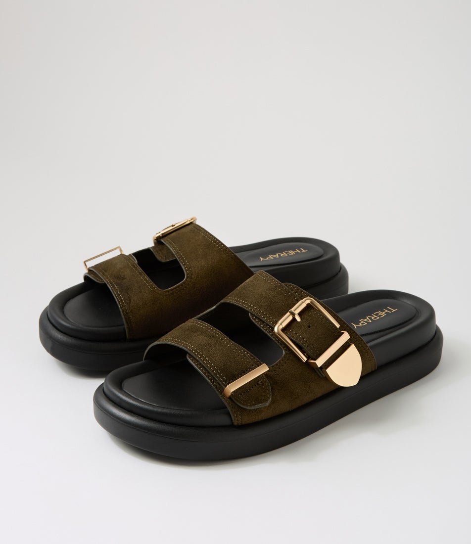 Paxton Khaki Microsuede Slides