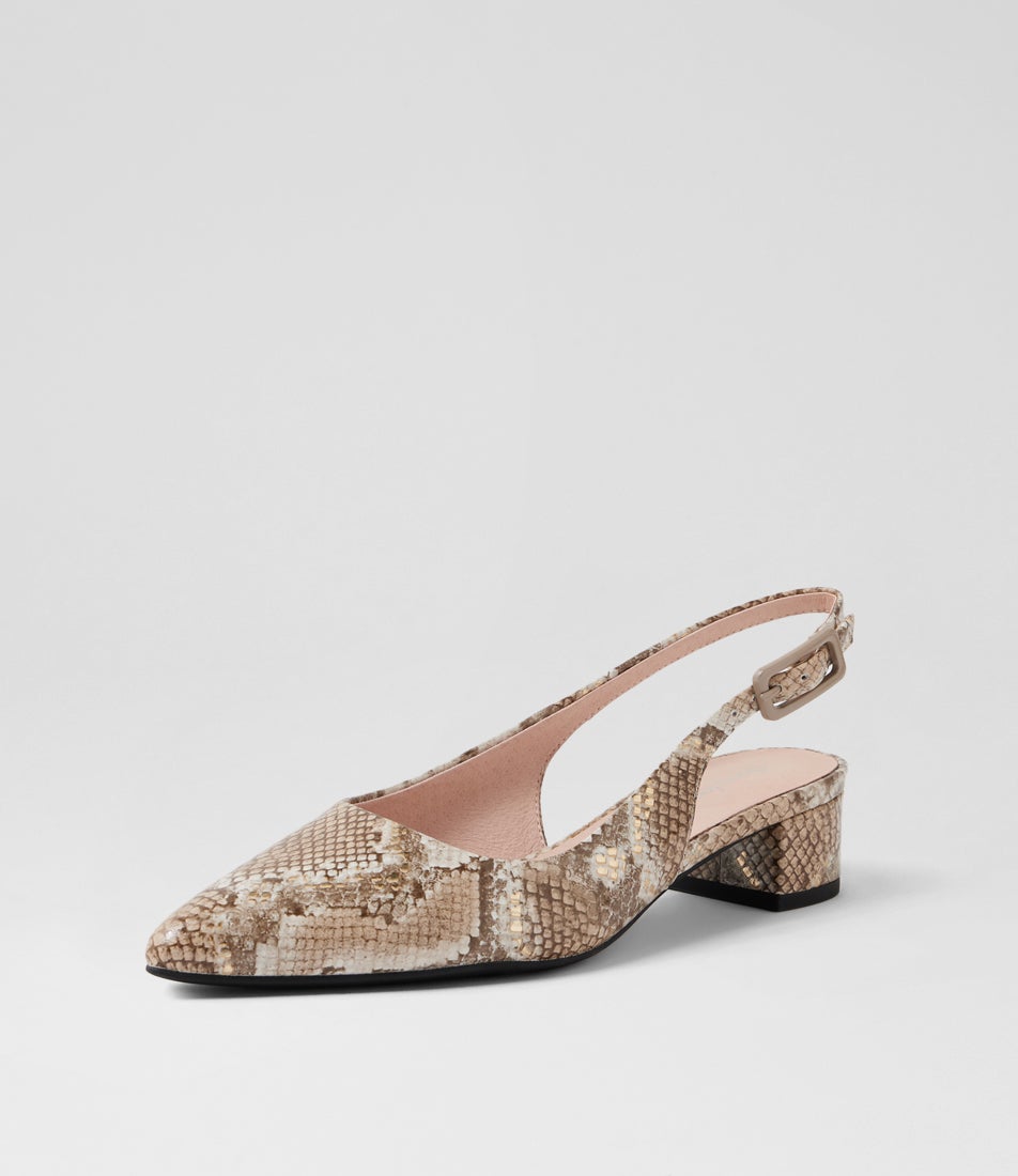 Claytin Neutral Metallic Snake Leather Heels