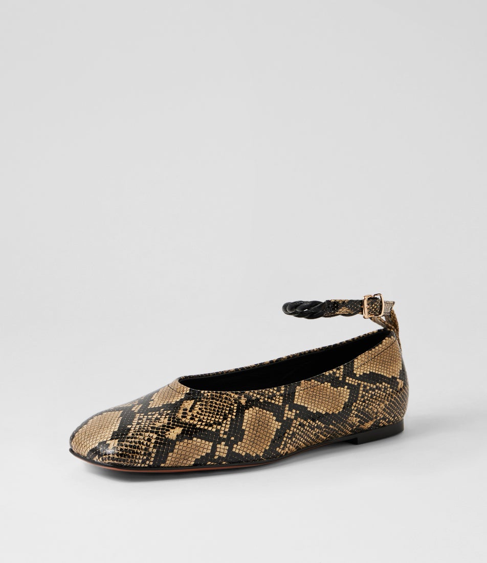 Booste Fawn Black Snake Leather Ballet Flats