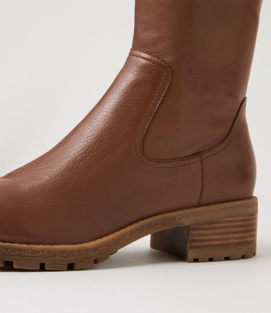 Margrita New Cognac Leather Knee High Boots