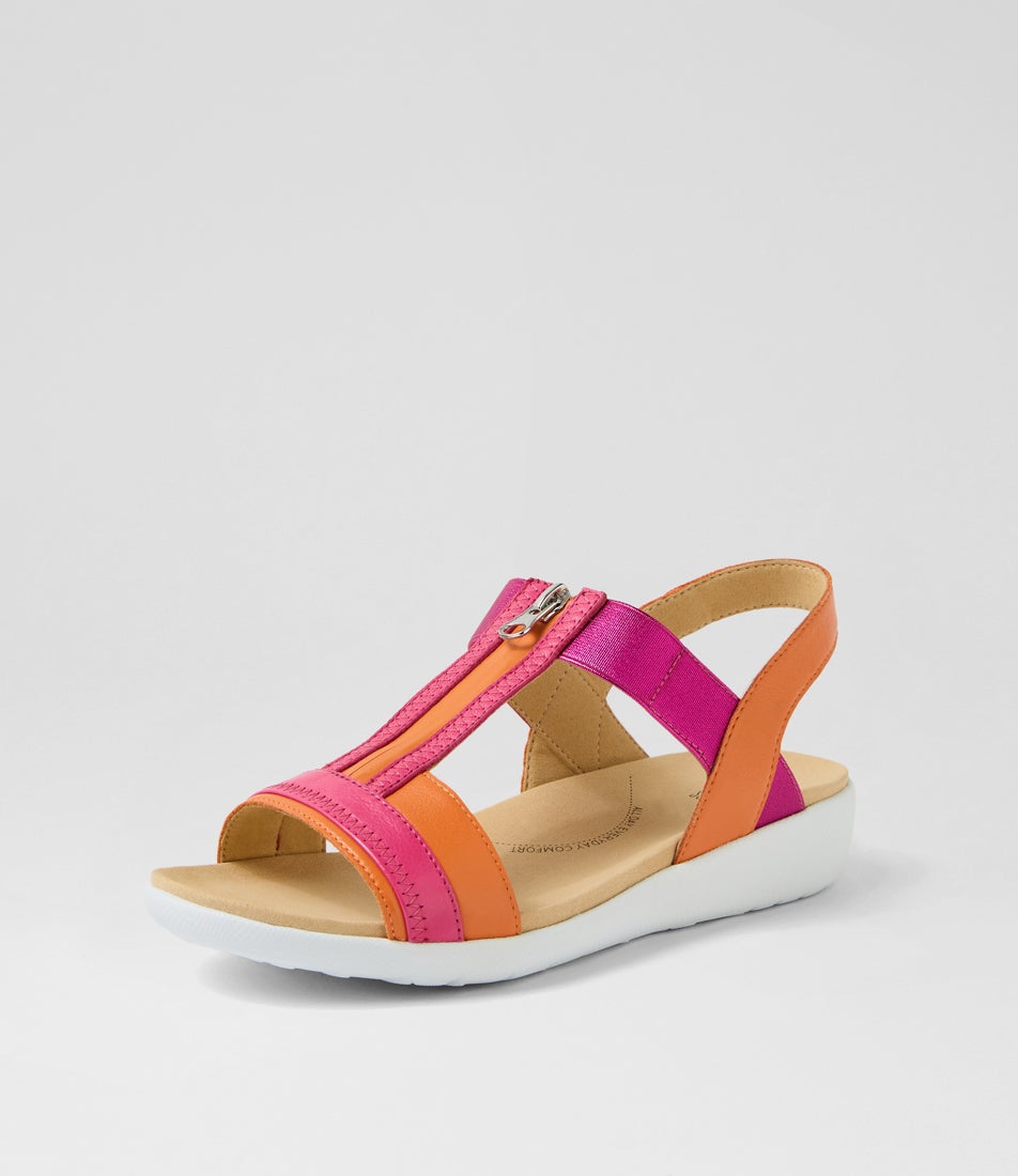 Unro W Orange Fuchsia Multi Leather Sandals