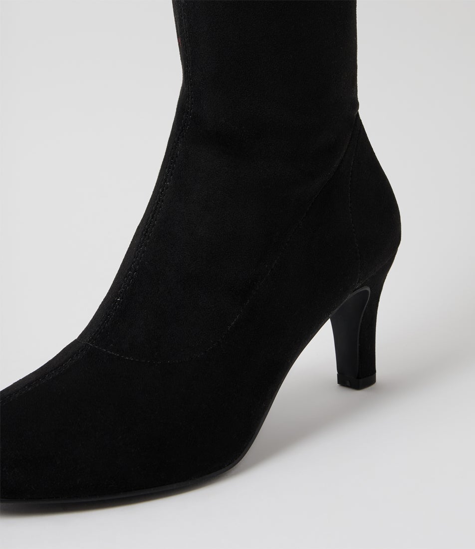Islene W Black Stretch Microsuede Knee High Boots