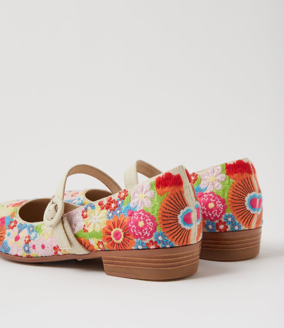 Delmas Flower Embroidery Multi Flat Shoes