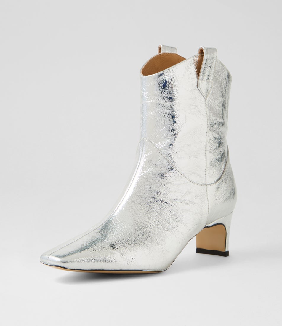 Diarlia Silver Foil Leather Ankle Boots
