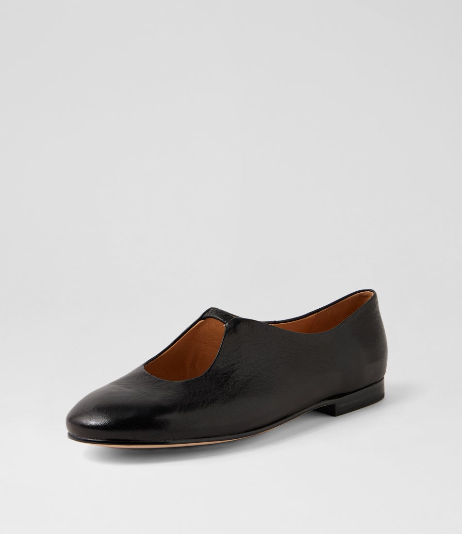 Ulra Black Polish Leather Flat Shoes