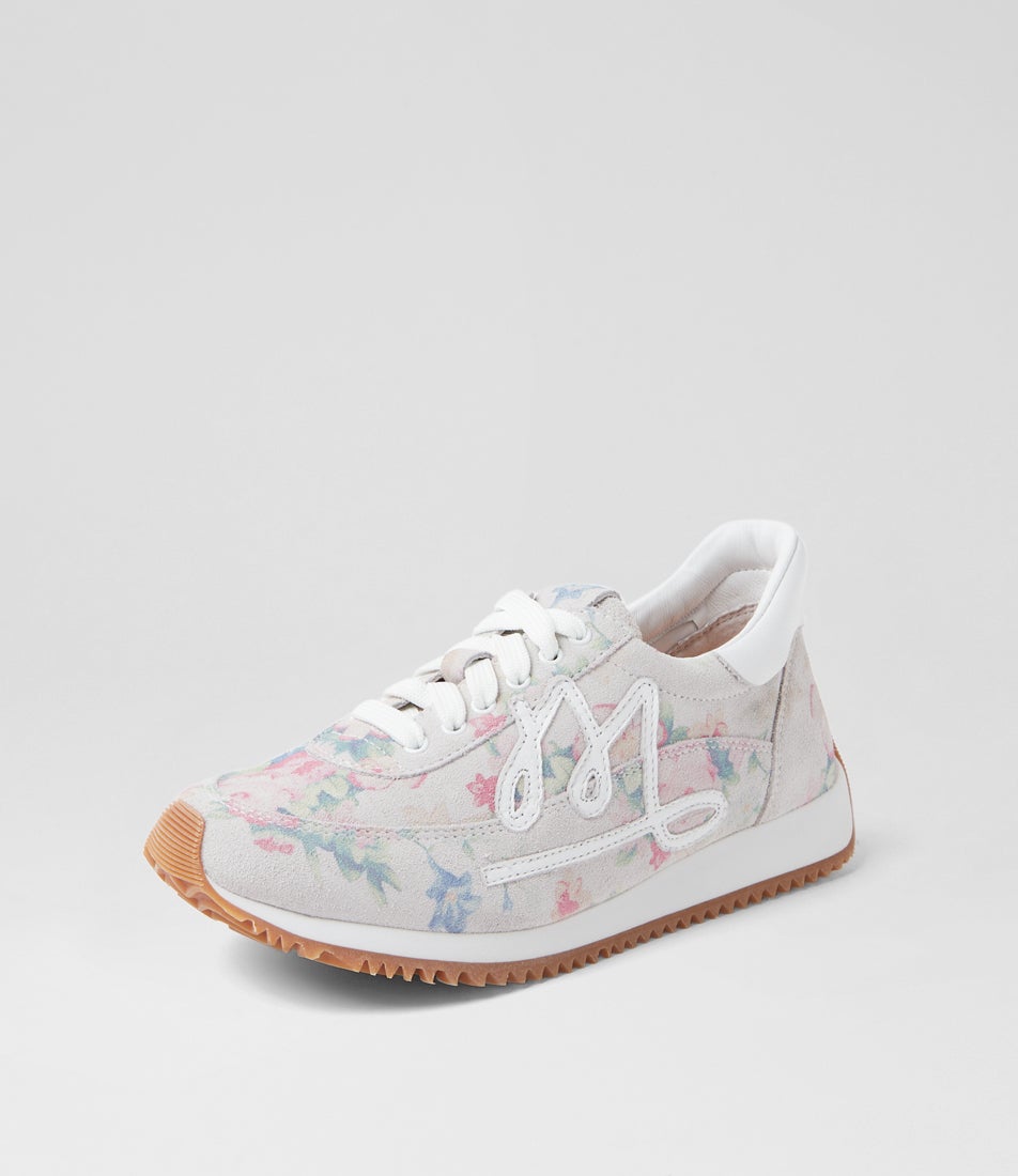 Moodle Pastel Floral White Suede Sneakers