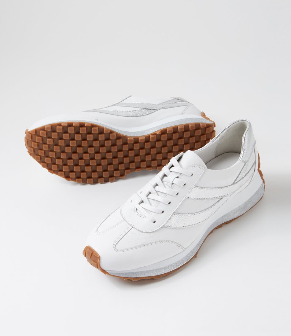 Sheryls White Silver Leather Sneakers
