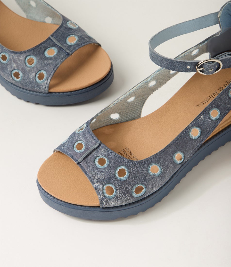 Arizonas Blue Distress Denim Leather Sandals