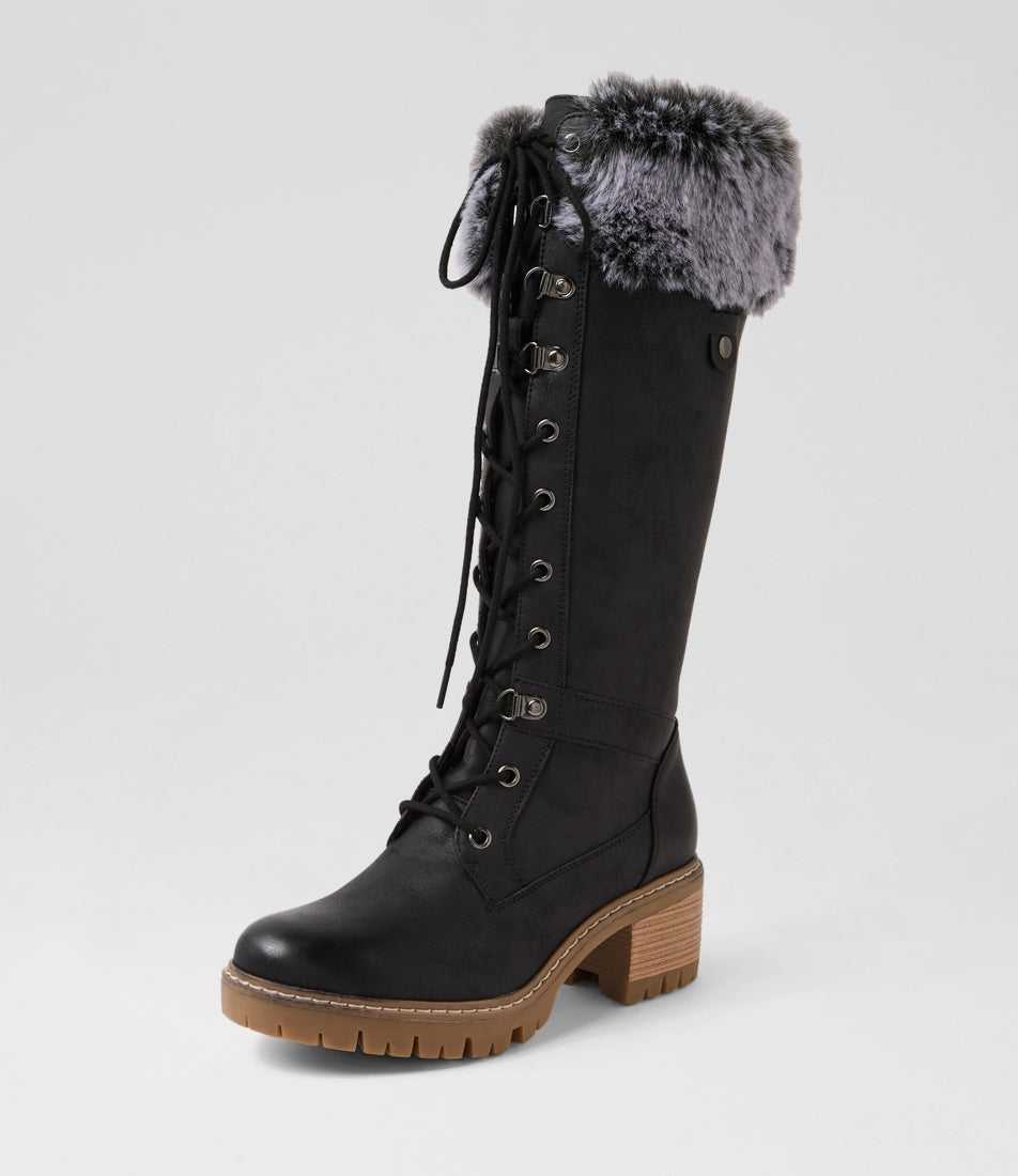 Wonto Black Knee High Boots