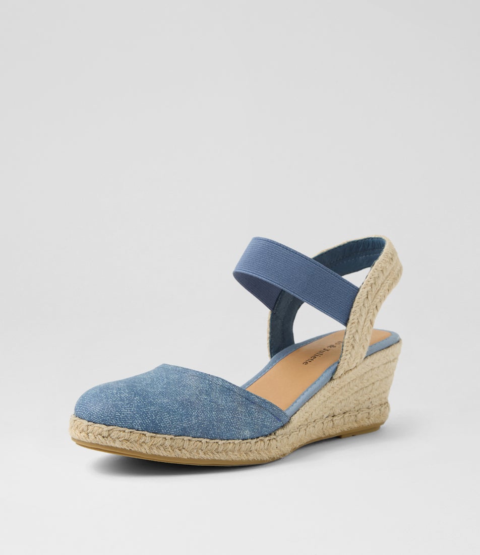 Rhainy Blue Denim Natural Rope Leather Elastic Wedges