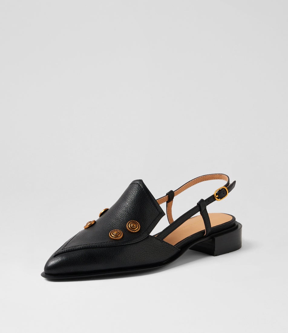 Elonsos Black Leather Flat Shoes