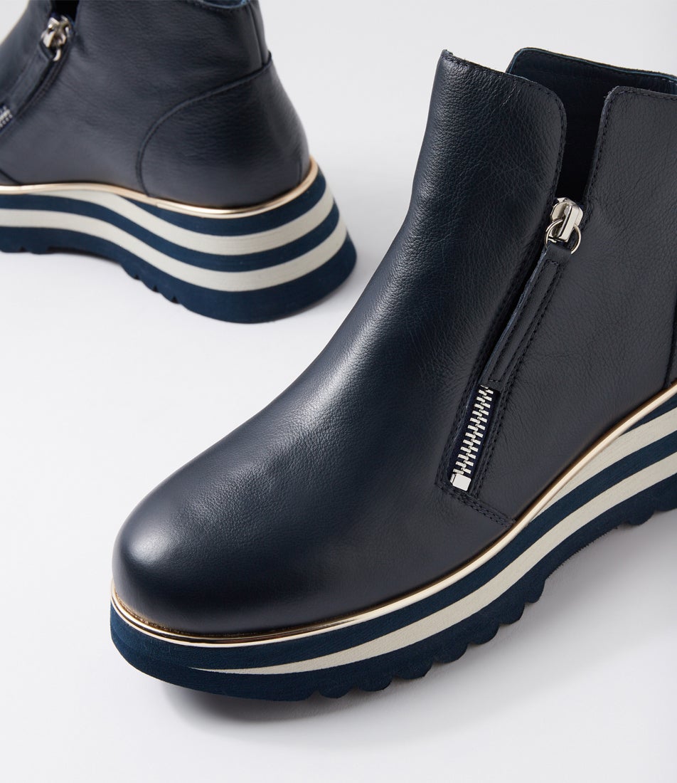 Evol Navy Leather Ankle Boots