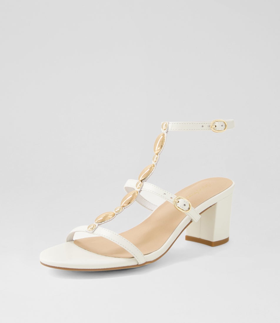 Glimery White Leather Sandals