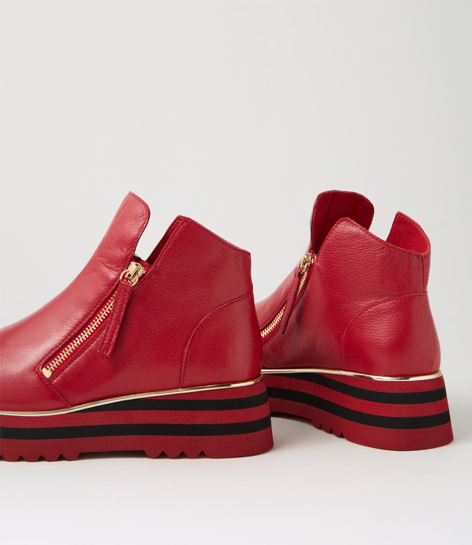 Evol Dark Red Leather Ankle Boots