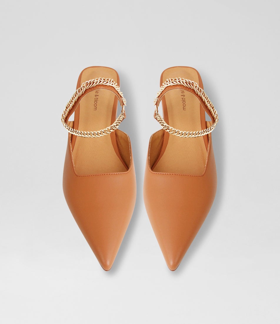 On The Go Camel Leather Flat Shoes