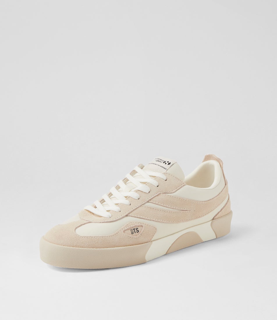 1499 9ts Court White Beige Canvas Lace Up Flats