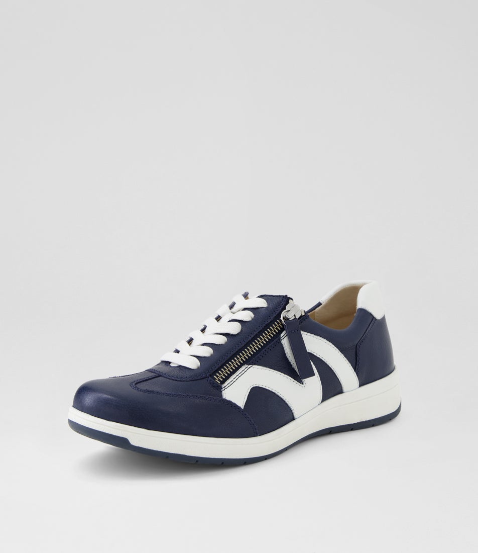 Abigalie D Ocean White Leather Sneakers