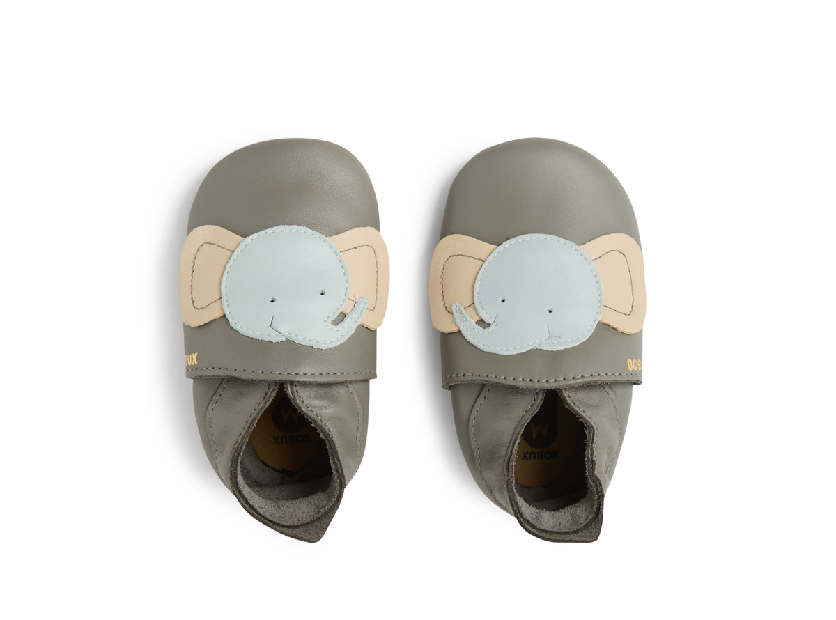 Ss Elephant Infant Grey Leather Flat Shoes