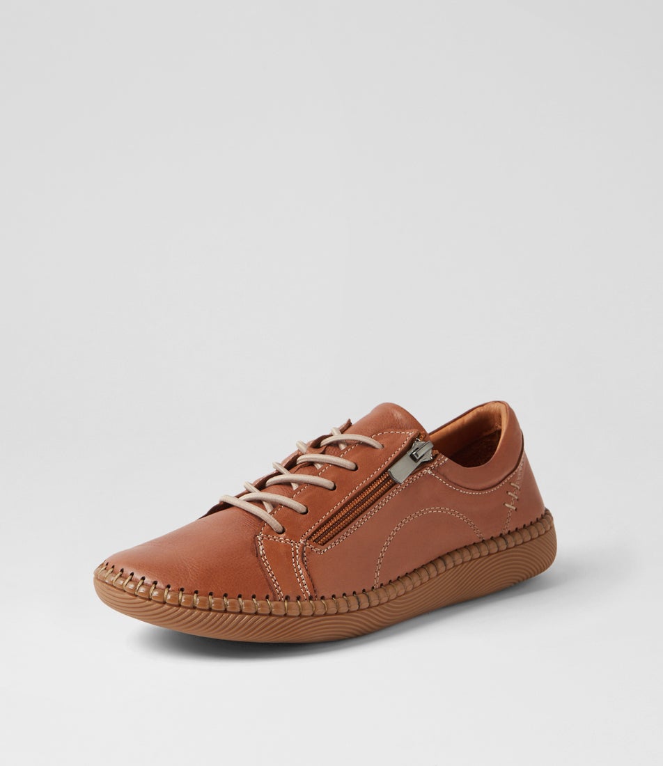 Casity Tan Leather Lace Up Flats