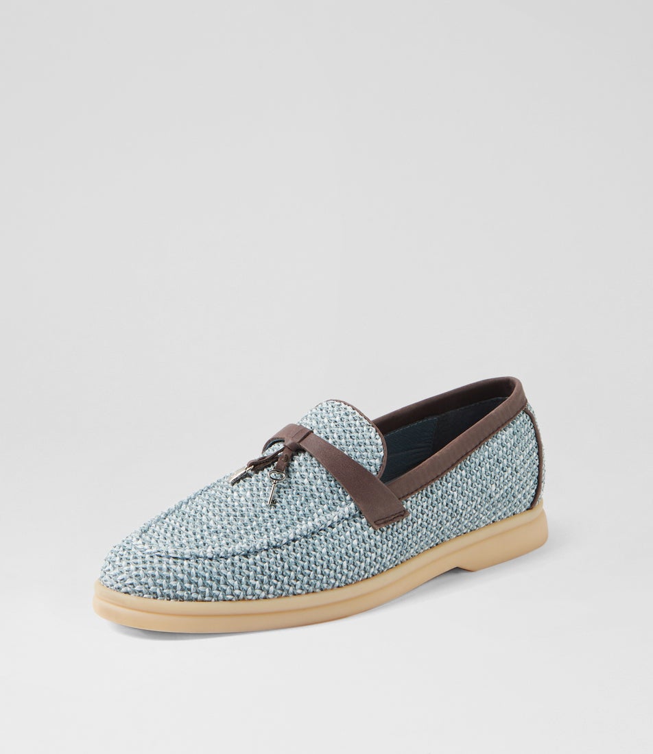 Lightsy Denim Choc Synthetic Raffia Leather Loafers
