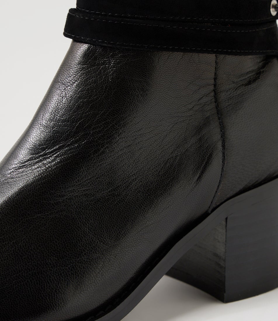 Finniss Black Heel Leather Suede Ankle Boots