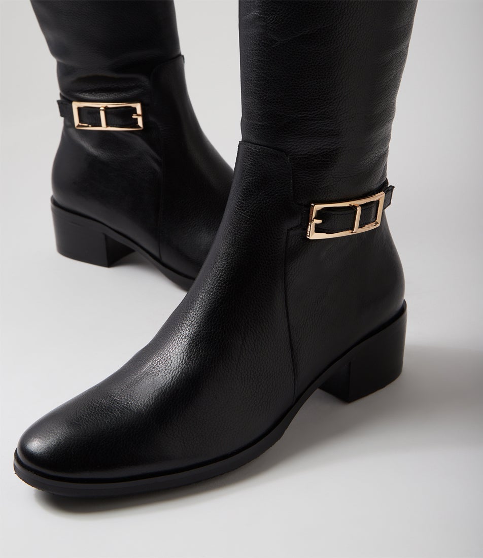 Tenrey Black Leather Knee High Boots