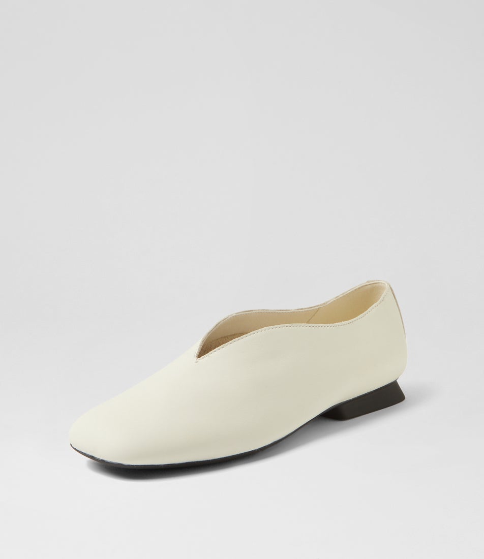 Casi Myra White Natural Leather Ballet Flats