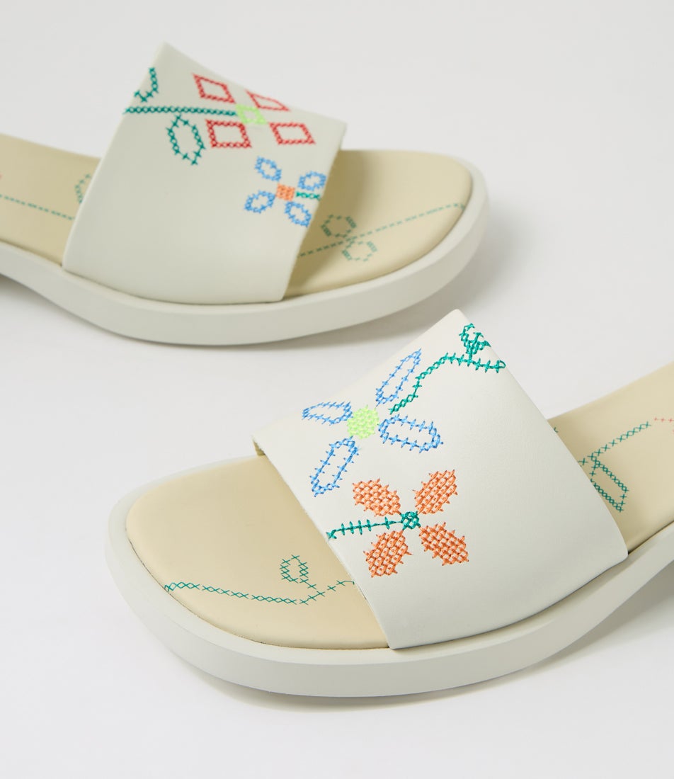 Twins White Natural Leather Slides