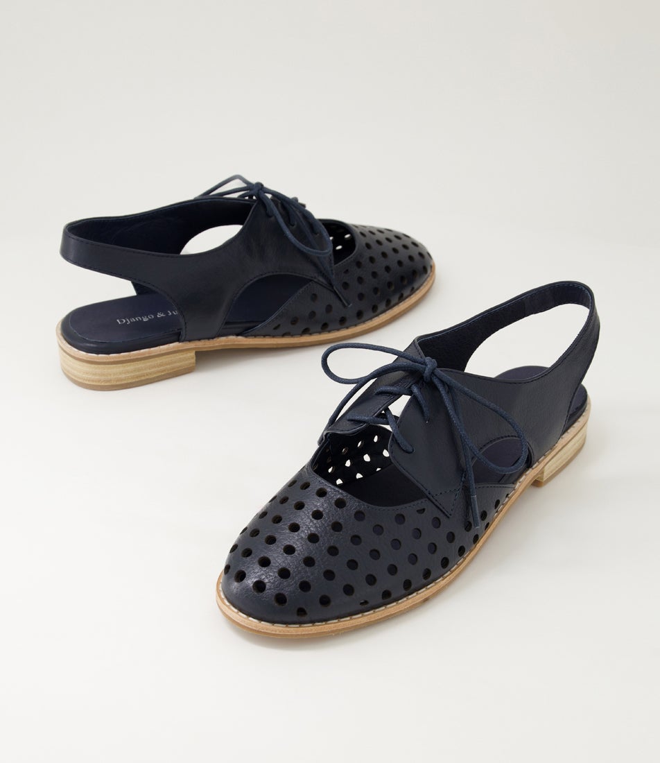 Aven Navy Leather Lace Up Flats