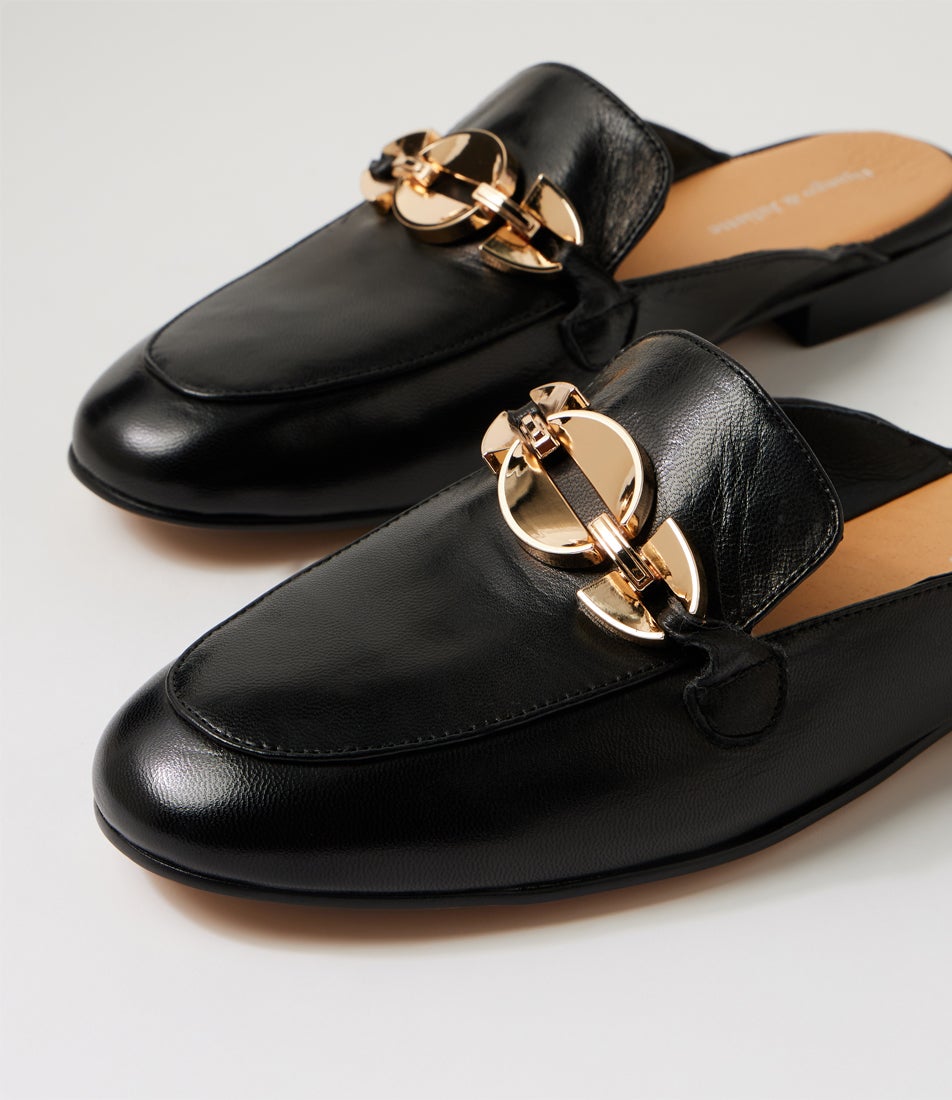 Inkles Black Polish Leather Mules