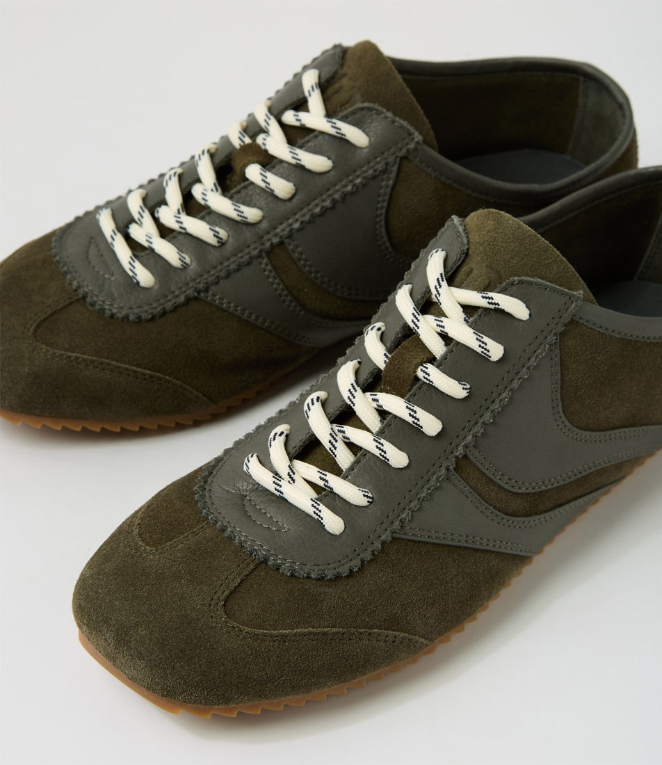 Leilana Dark Olive Suede Leather Sneakers