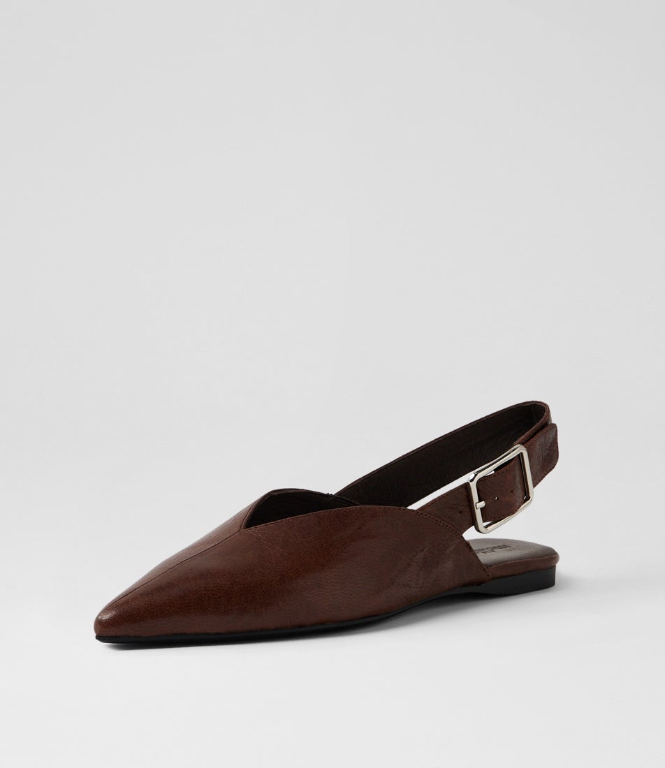 Foraya Choc Leather Flat Shoes