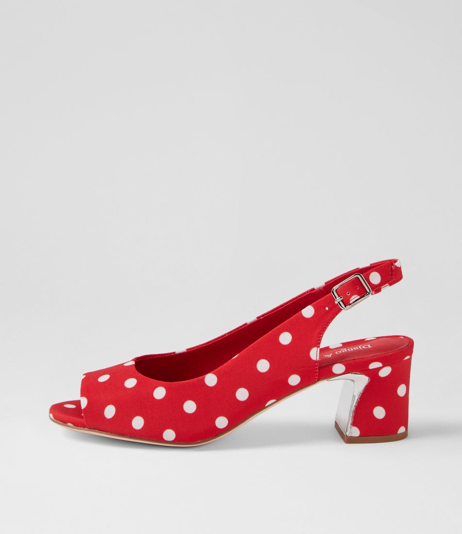 Jackiest Red White Spot Fabric Sandals